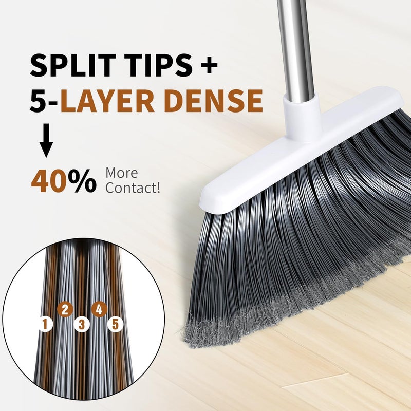 QCFOLY Broom, Outdoor Brooms for Sweeping Indoor, Adjustable 55" Pet Hair Removal Heavy Duty Broom for Floors Home Kitchen Garage Commercial Patio Industrial Snow (White) - Image 2